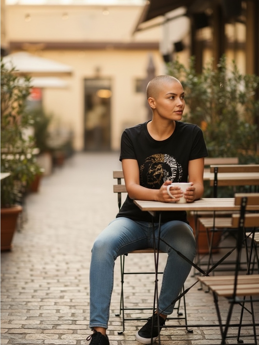 Diesel Black Short Sleeve Tee with Metallic Gold Graphic